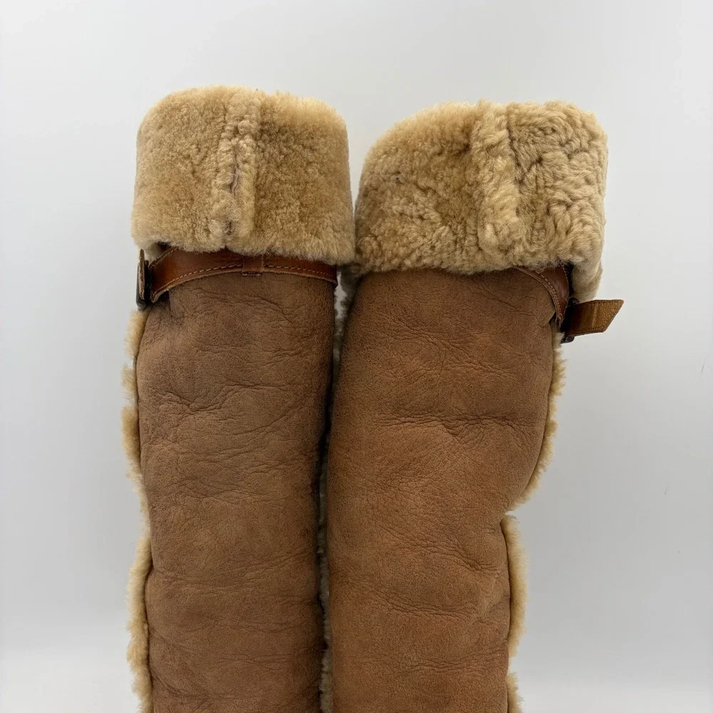 Born‎ Oakdale Tall Boots Brown Leather Shearling Sherpa Riding Knee High 7.5